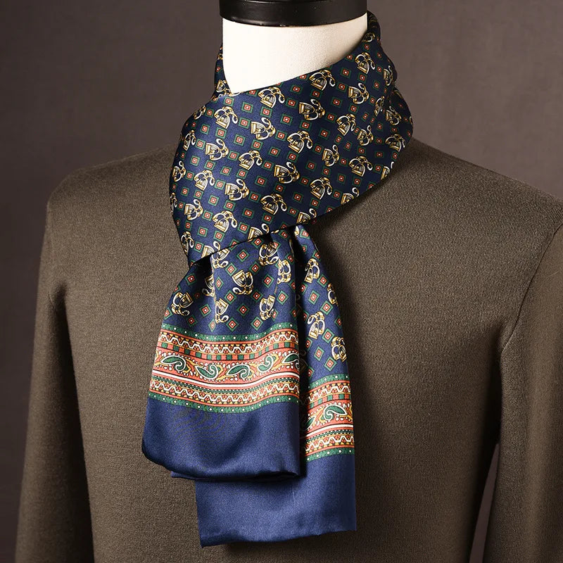 Men’s Scarf 100% Mulberry Silk Double-Layered Polka Dot Pattern