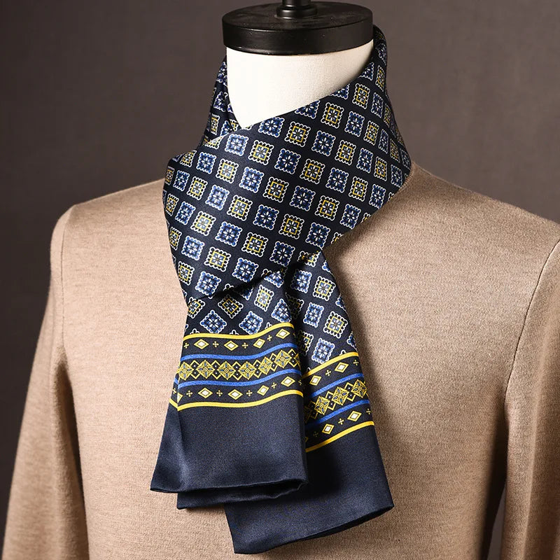Men’s Scarf 100% Mulberry Silk Double-Layered Polka Dot Pattern
