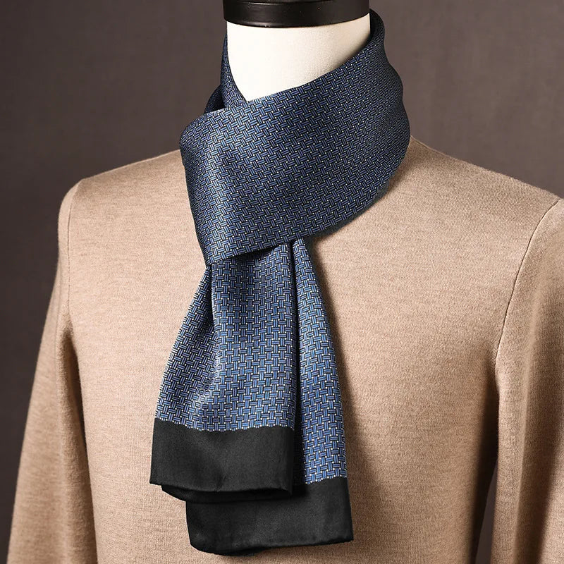 Men’s Scarf 100% Mulberry Silk Double-Layered Polka Dot Pattern
