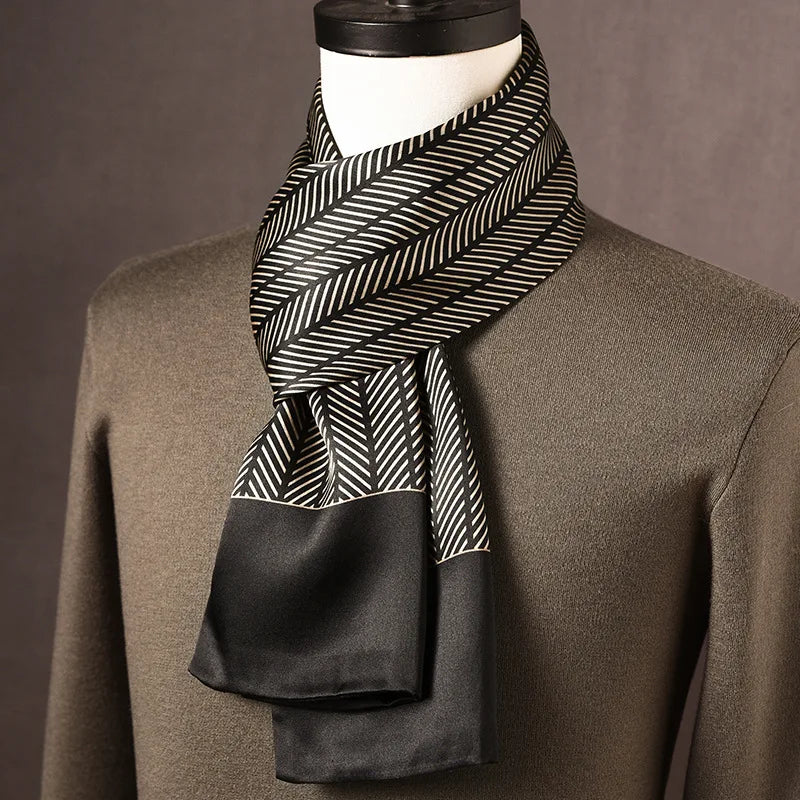 Men’s Scarf 100% Mulberry Silk Double-Layered Polka Dot Pattern
