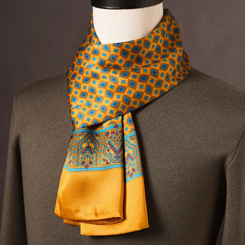 Men’s Scarf 100% Mulberry Silk Double-Layered Polka Dot Pattern