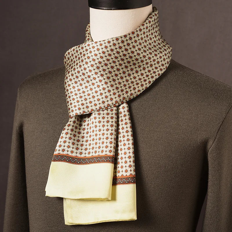 Men’s Scarf 100% Mulberry Silk Double-Layered Polka Dot Pattern
