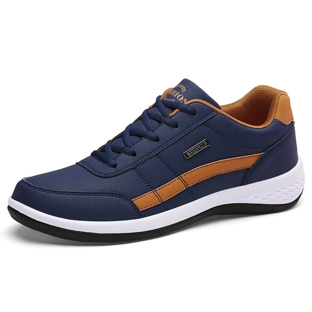 Men’s Sneakers Textured Leather Contrast Side Panel Cushioned Sole