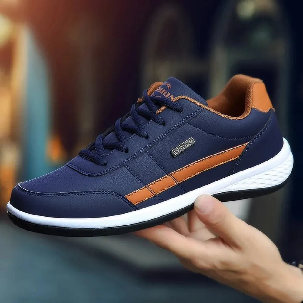 Men’s Sneakers Textured Leather Contrast Side Panel Cushioned Sole