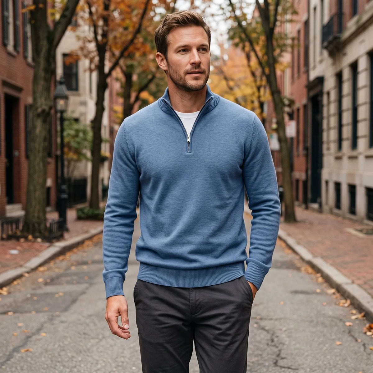 Men’s Sweater Merino Wool Half-Zip Stand-Up Collar