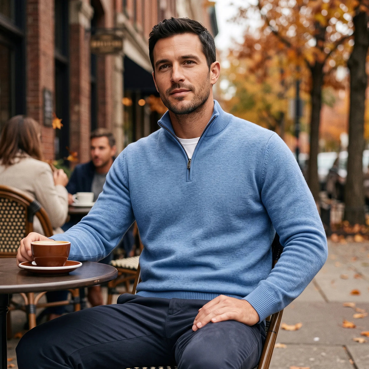 Men’s Sweater Merino Wool Half-Zip Stand-Up Collar