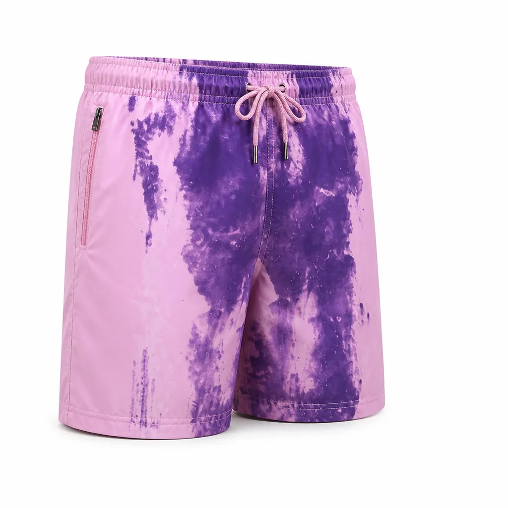 Men's Swim Shorts Color-Changing Quick-Dry Zippered Pockets