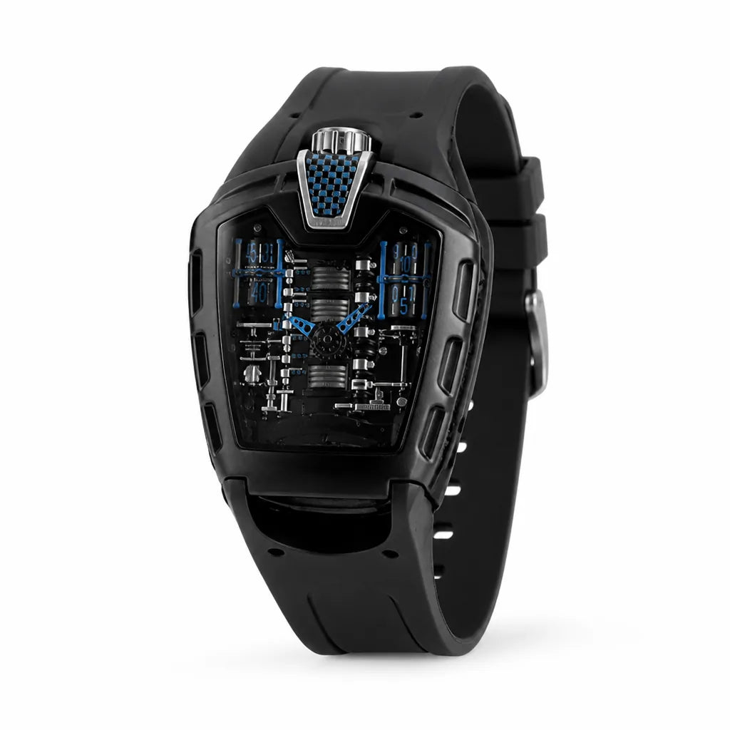 Men's Watch Skeleton Dial Crystal Glass & Silicone Strap