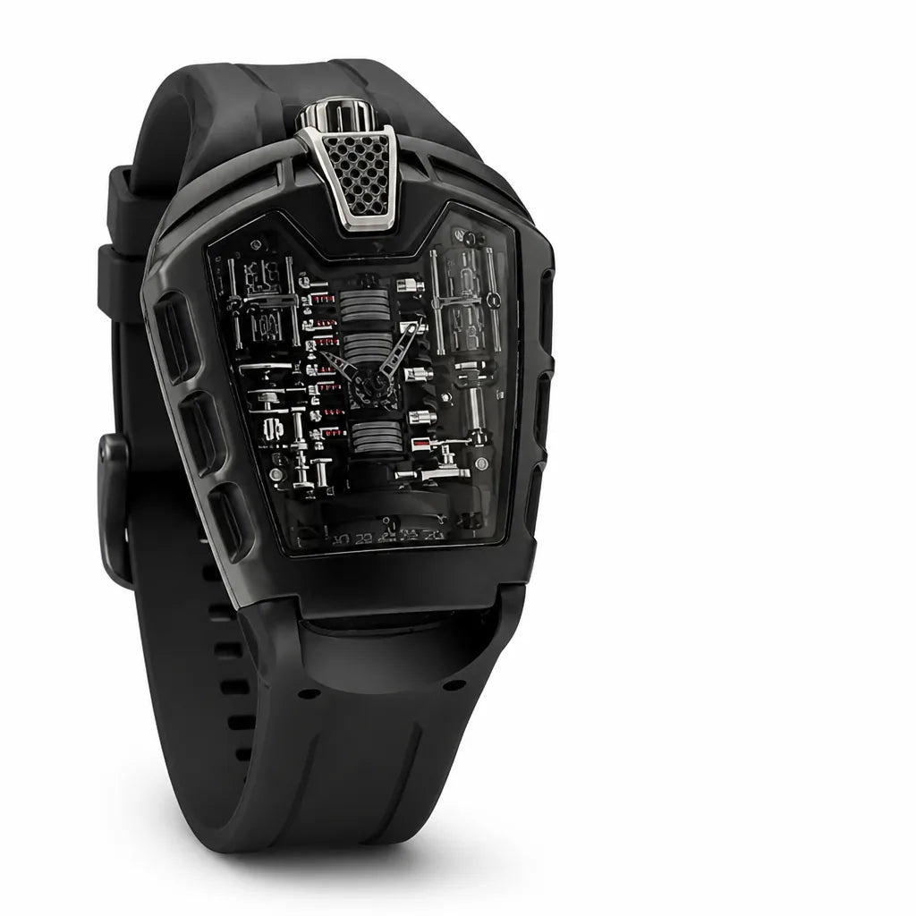 Men's Watch Skeleton Dial Crystal Glass & Silicone Strap