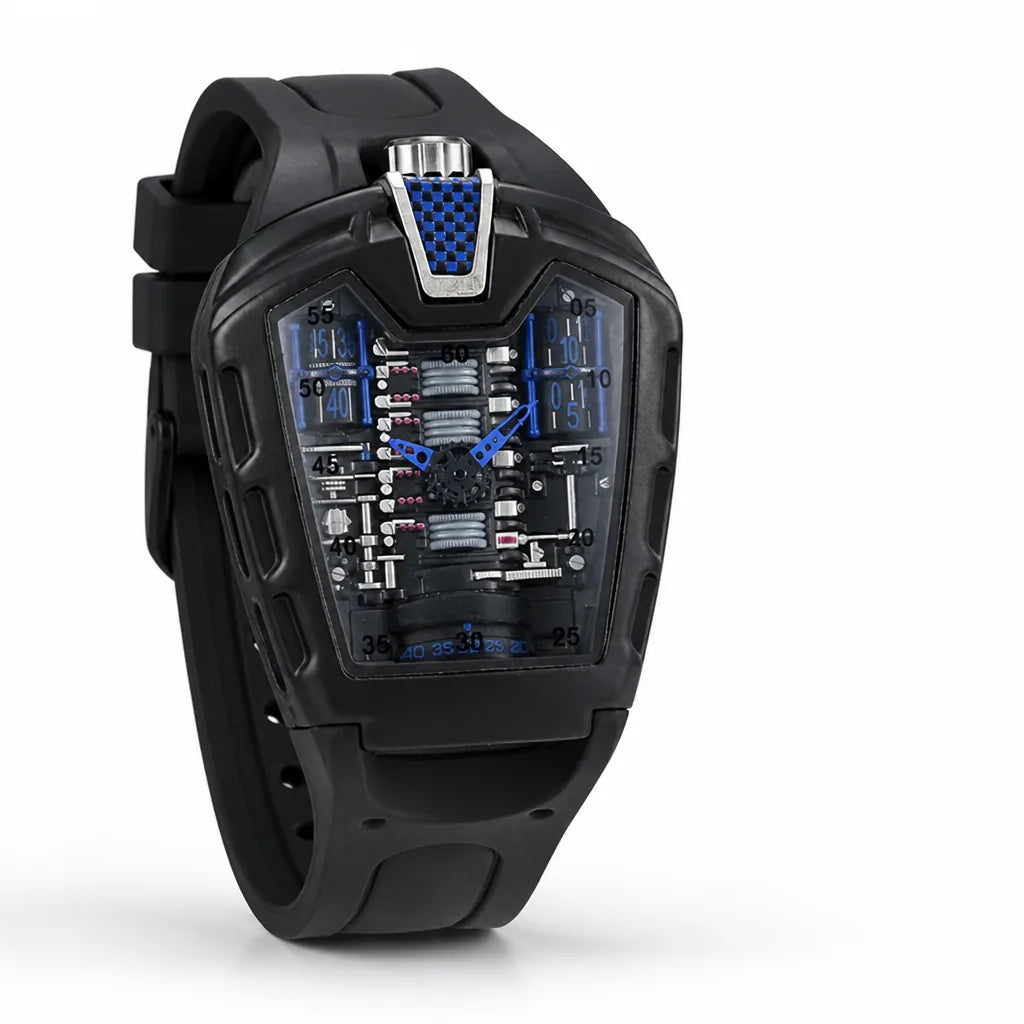 Men's Watch Skeleton Dial Crystal Glass & Silicone Strap