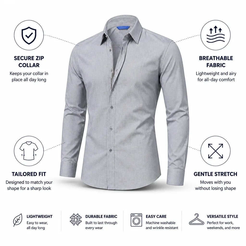 Men's Zip Shirt Tailored Fit Breathable Stretch