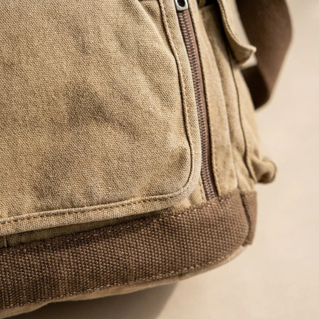 Messenger Bag Pre-Washed Cotton Canvas Spacious Multi-Pocket Storage