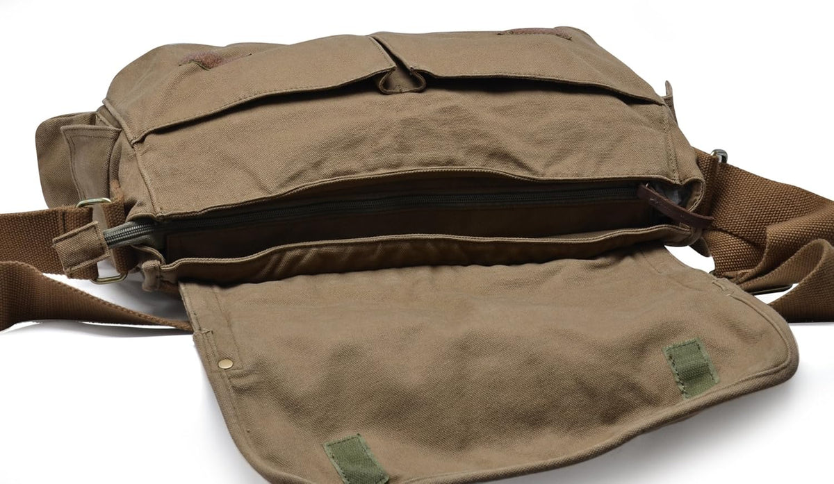 Messenger Bag Pre-Washed Cotton Canvas Spacious Multi-Pocket Storage