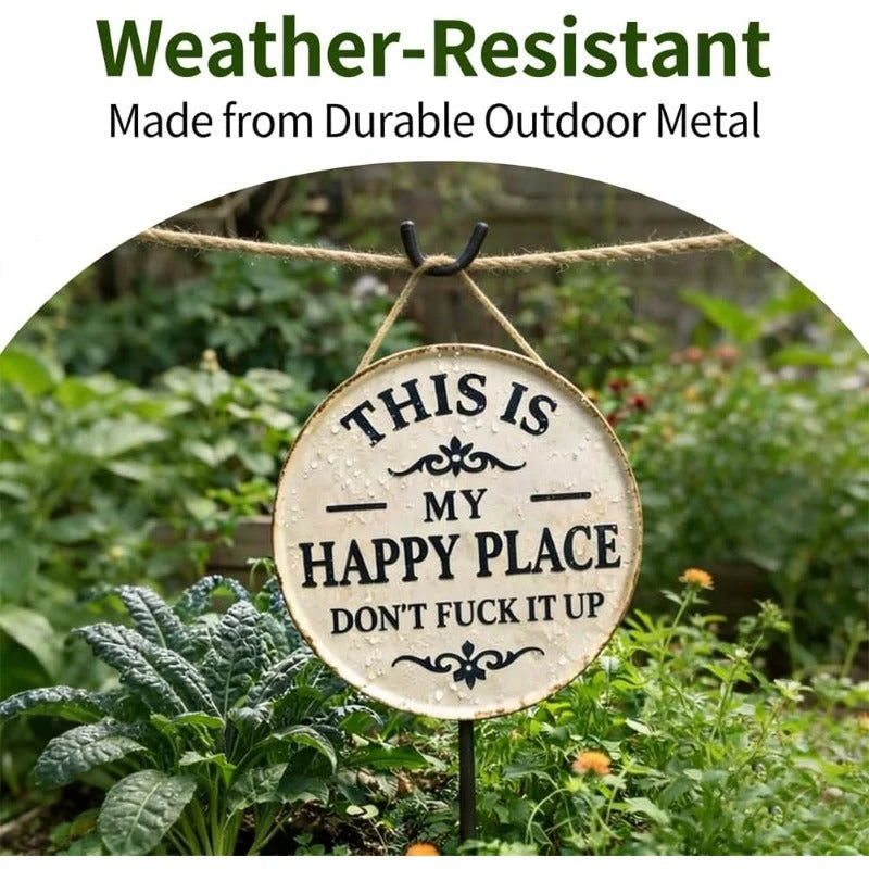 Metal Sign Round Distressed Weather-Resistant With Jute Rope