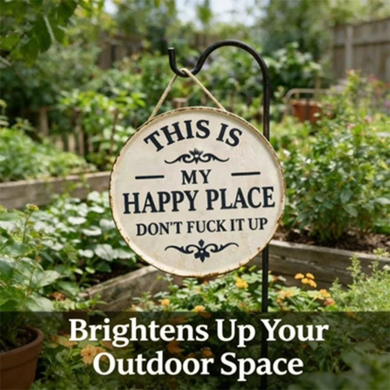 Metal Sign Round Distressed Weather-Resistant With Jute Rope