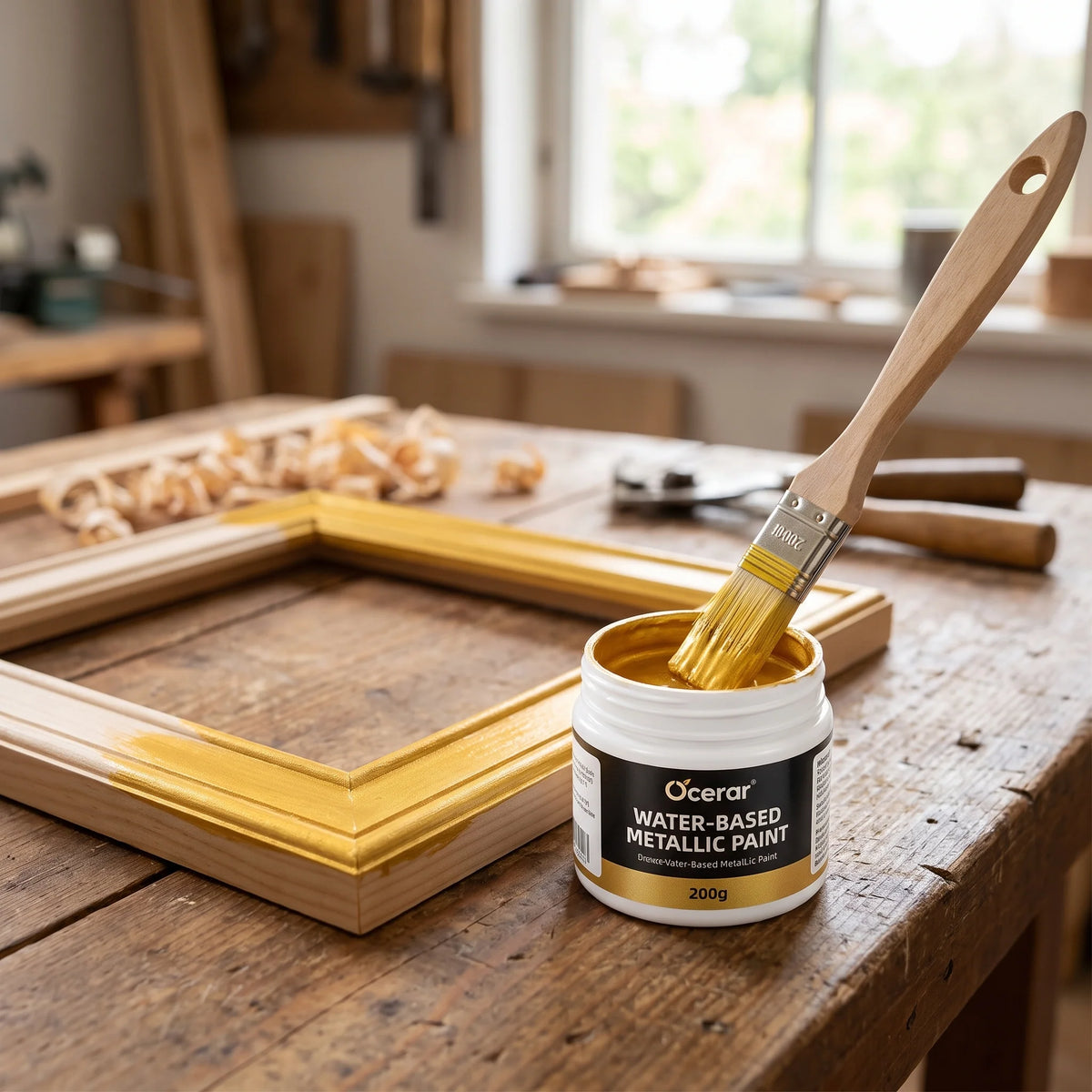 Metallic Paint Water-Based Gold or Silver With Brush