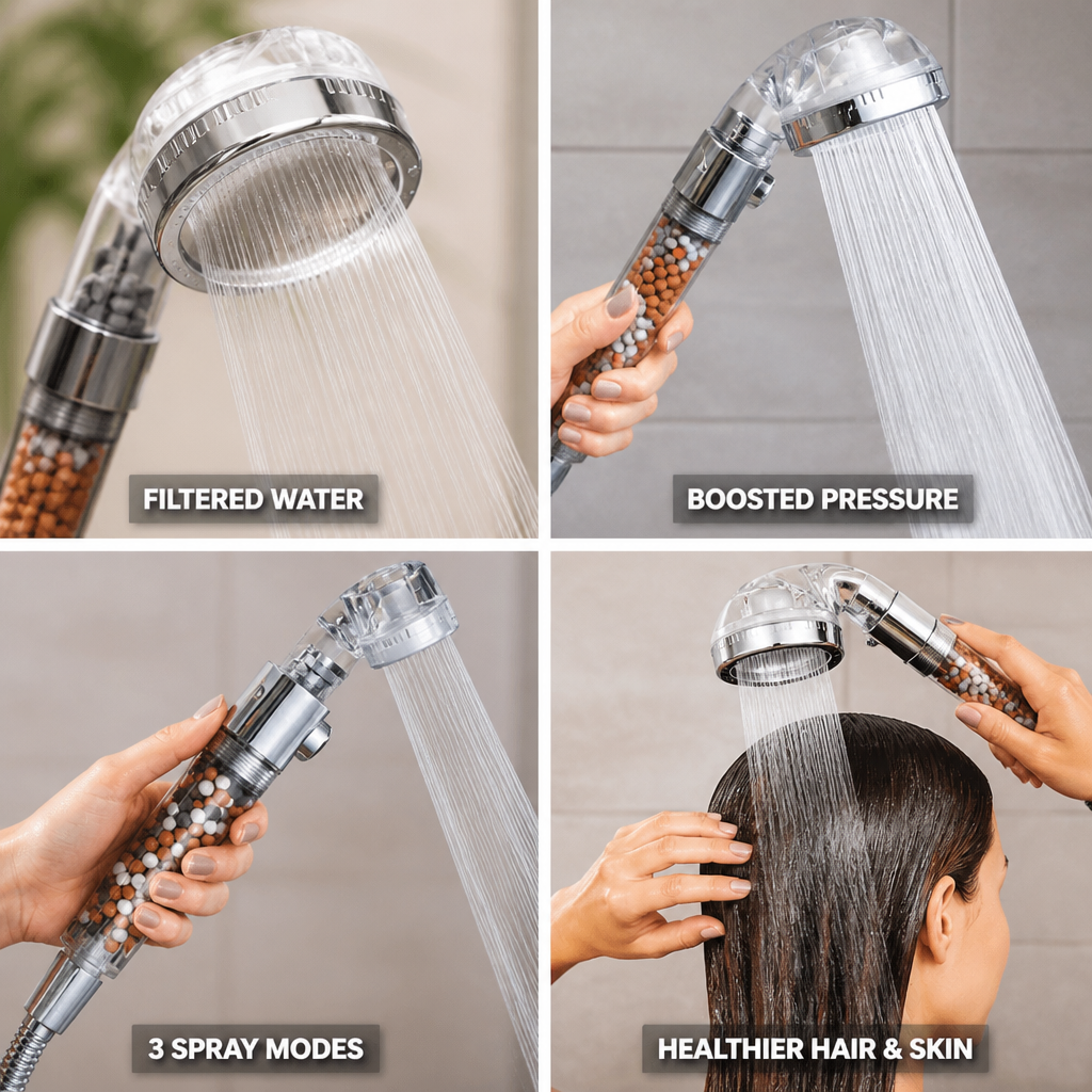 Mineral Filtration & Pressure-Boost Shower Head (3 Spray Modes)