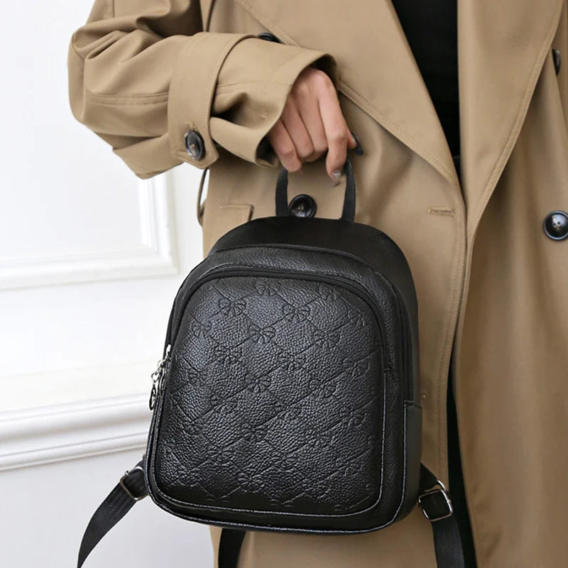 Mini Backpack Textured Design Multiple Pockets Adjustable Straps