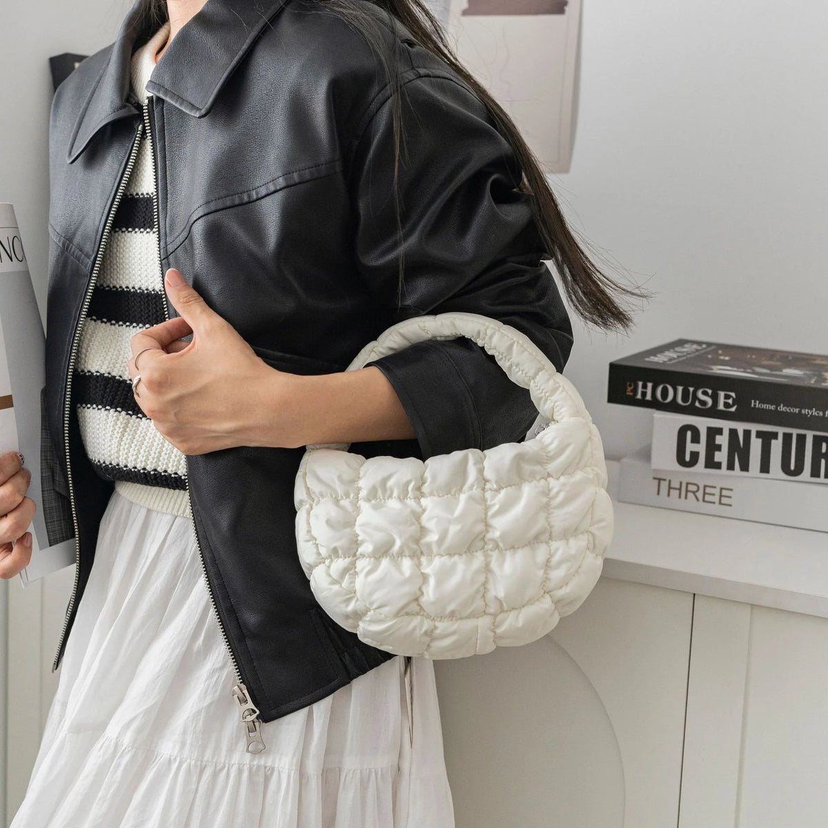 Mini Crossbody Bag Quilted Design Padded Handles