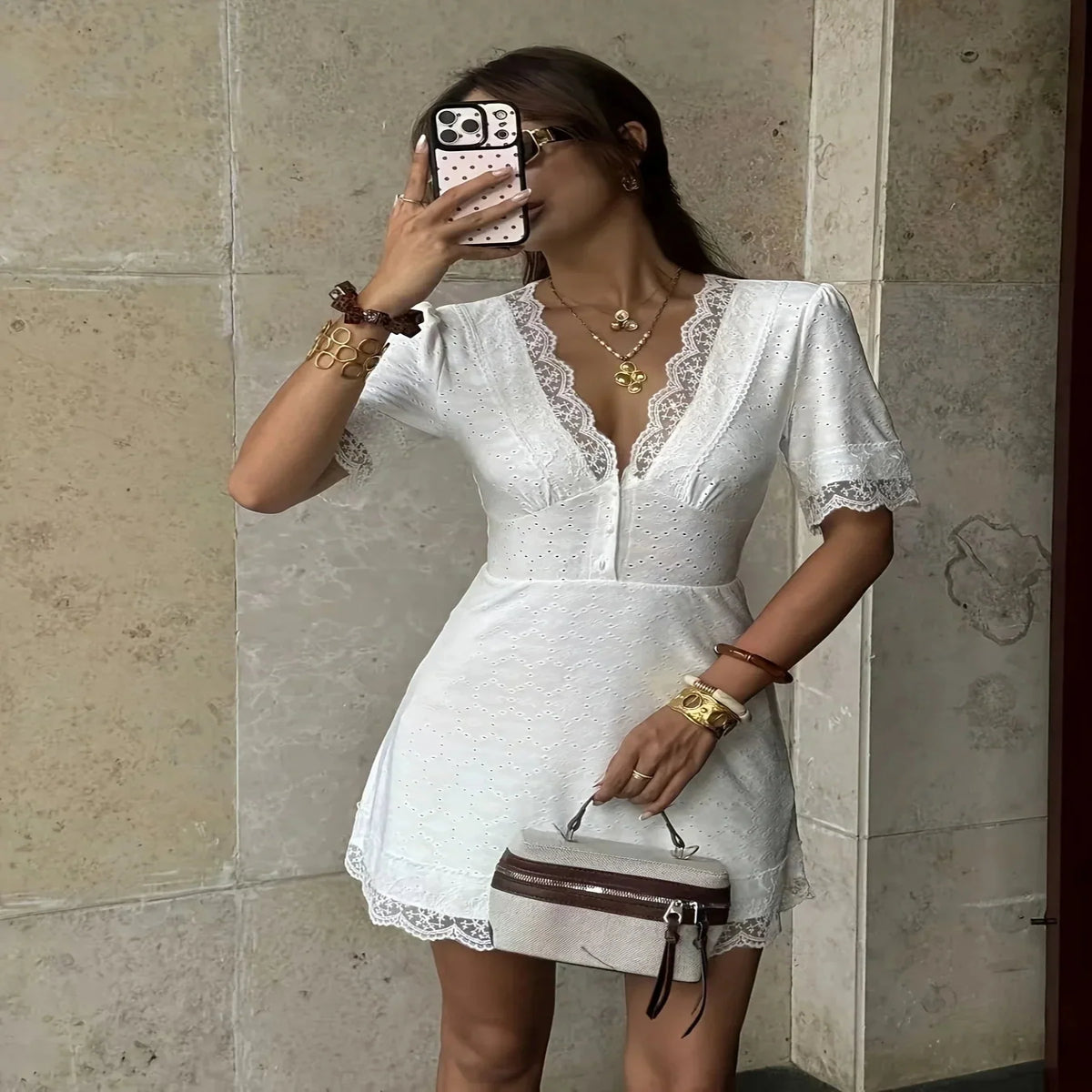 Mini Dress Textured A-Line Pullover Slight Stretch