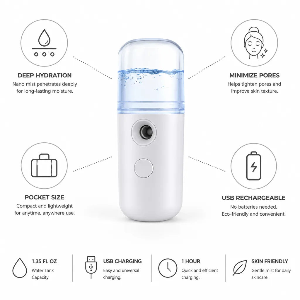Mini Facial Mist Sprayer Nano Mist USB Rechargeable