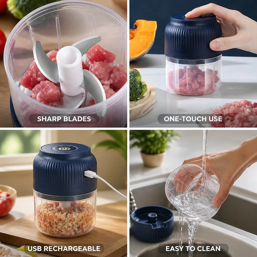 Mini Food Chopper USB Rechargeable 300ml Stainless Steel Blades