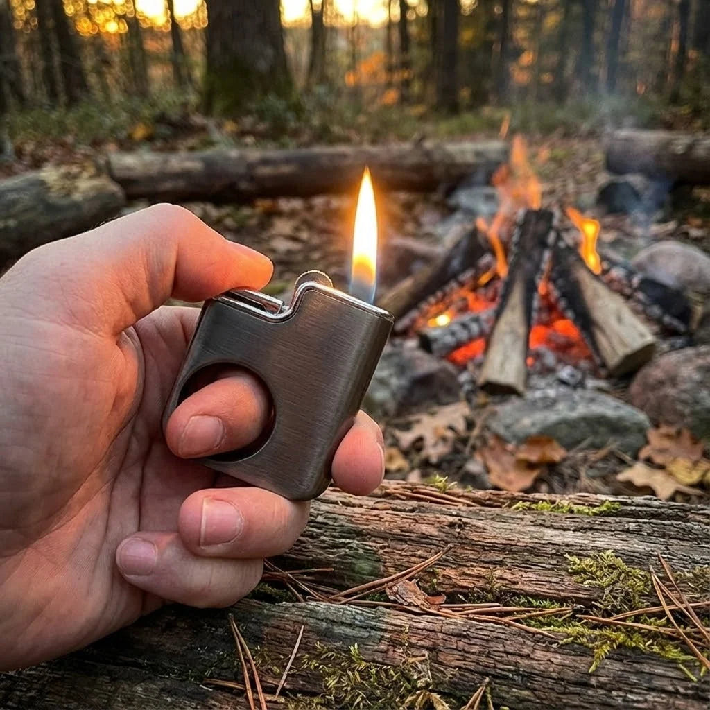 Mini Gas Lighter Brushed Metal Ring Grip