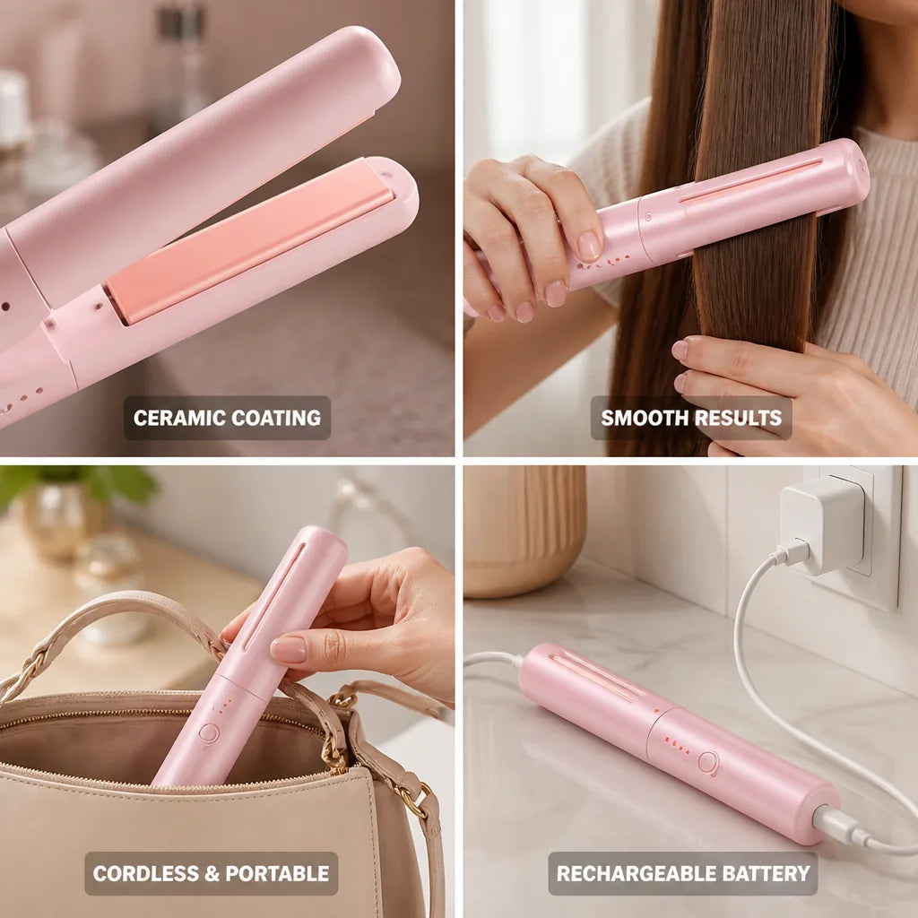 Mini Hair Straightener Cordless Rechargeable Ceramic Coating 70-Minute Battery
