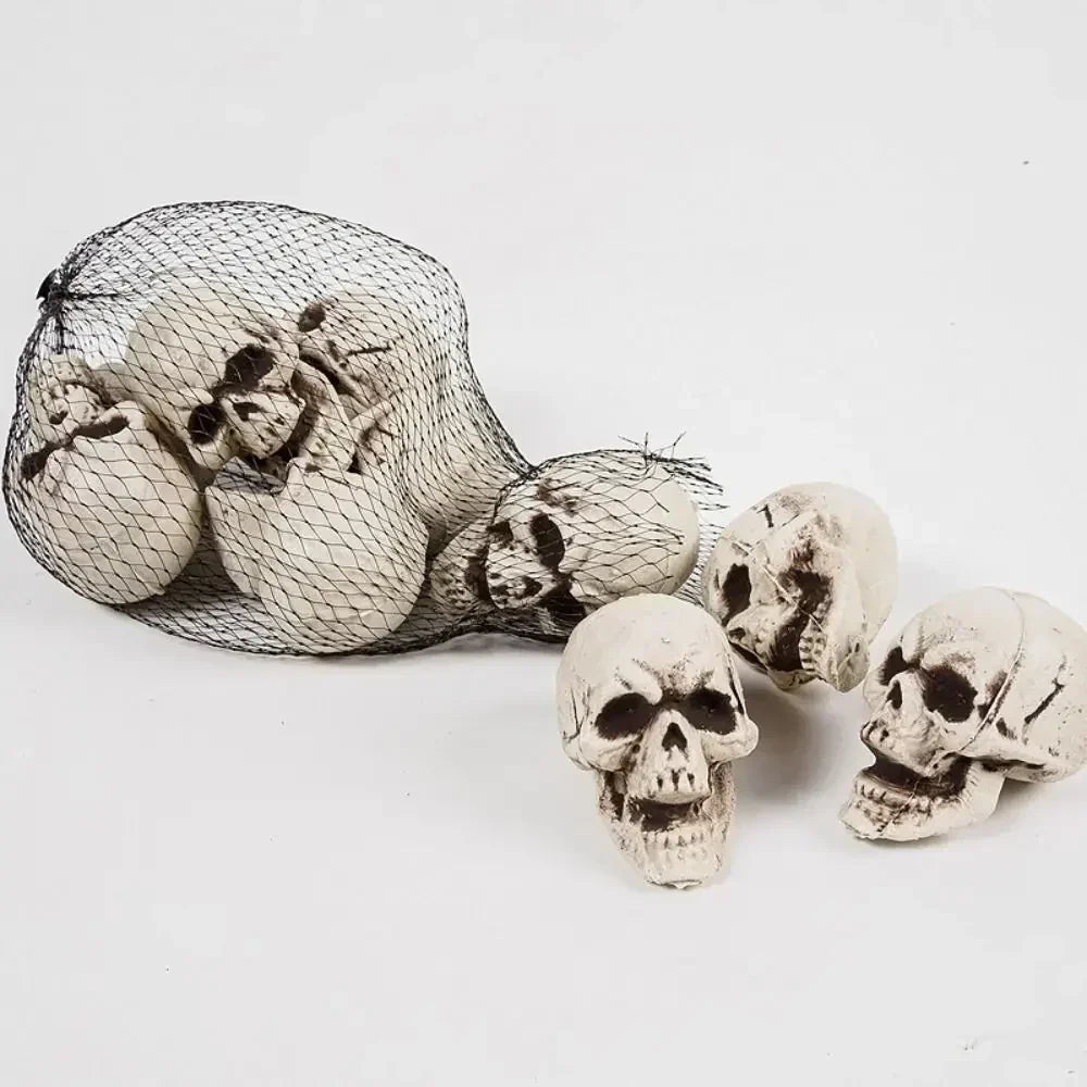 Mini Skull Decorations White Finish Set of 10