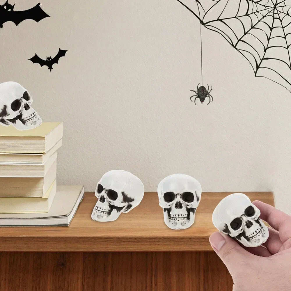Mini Skull Decorations White Finish Set of 10