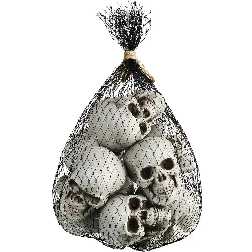 Mini Skull Decorations White Finish Set of 10