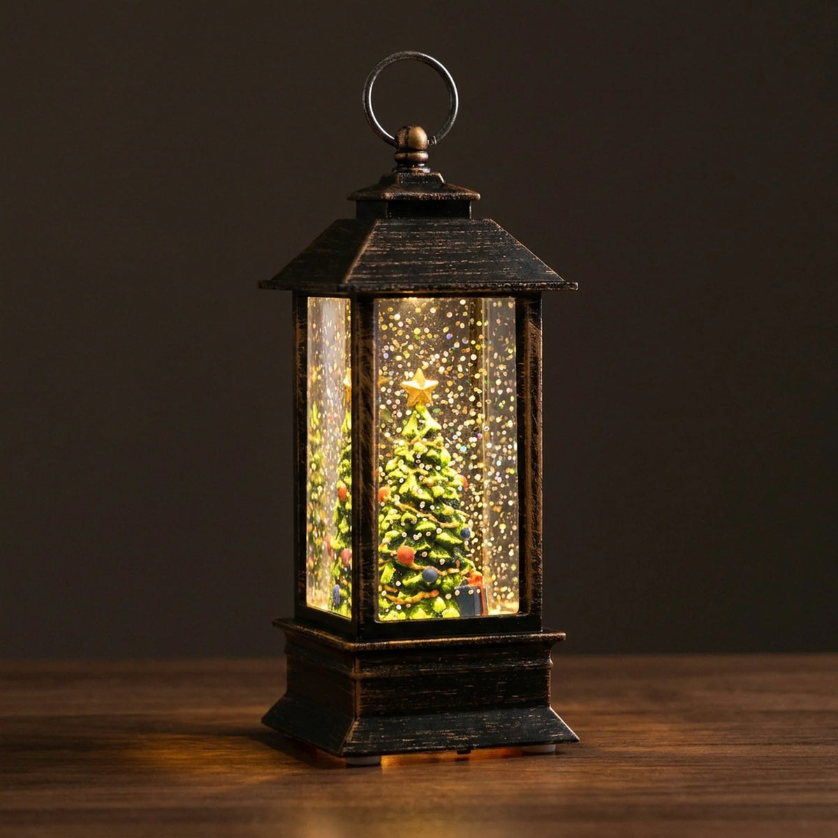 Mini Snow Globe Lantern Swirling Glitter & Warm LED