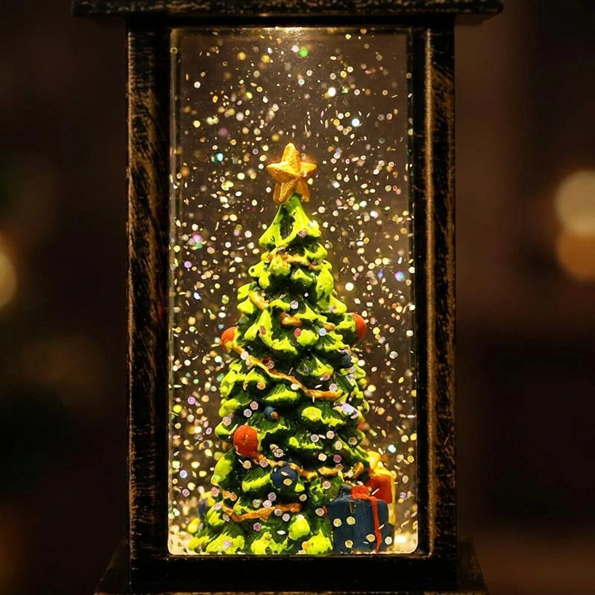 Mini Snow Globe Lantern Swirling Glitter & Warm LED