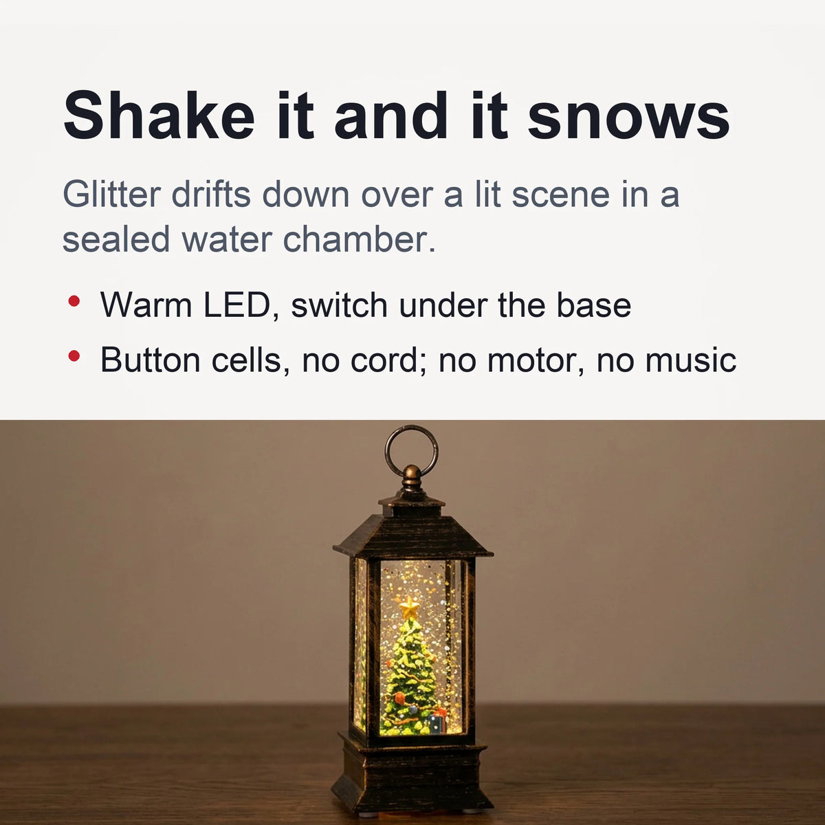 Mini Snow Globe Lantern Swirling Glitter & Warm LED