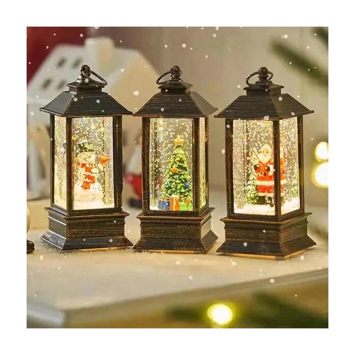 Mini Snow Globe Lantern Swirling Glitter & Warm LED