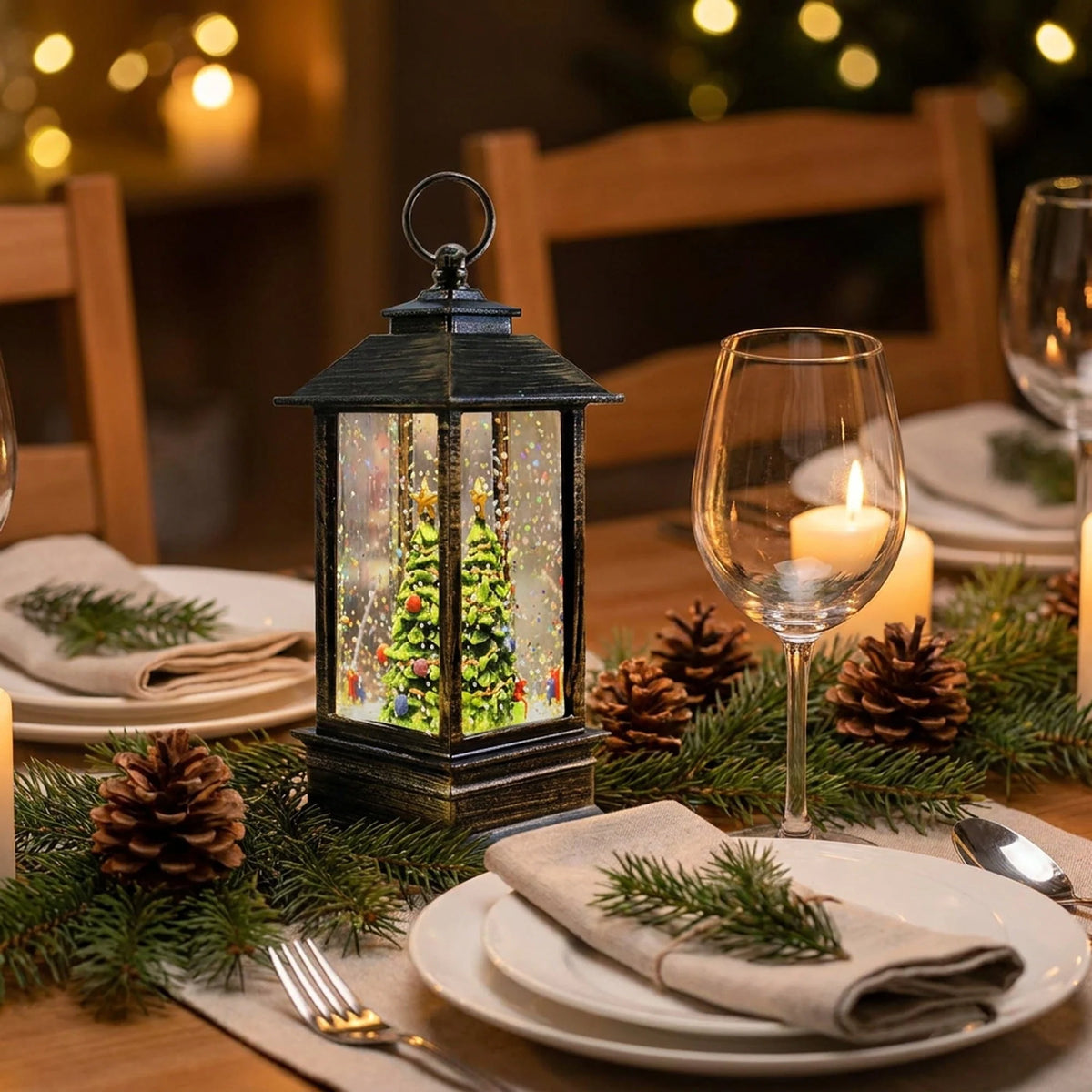 Mini Snow Globe Lantern Swirling Glitter & Warm LED