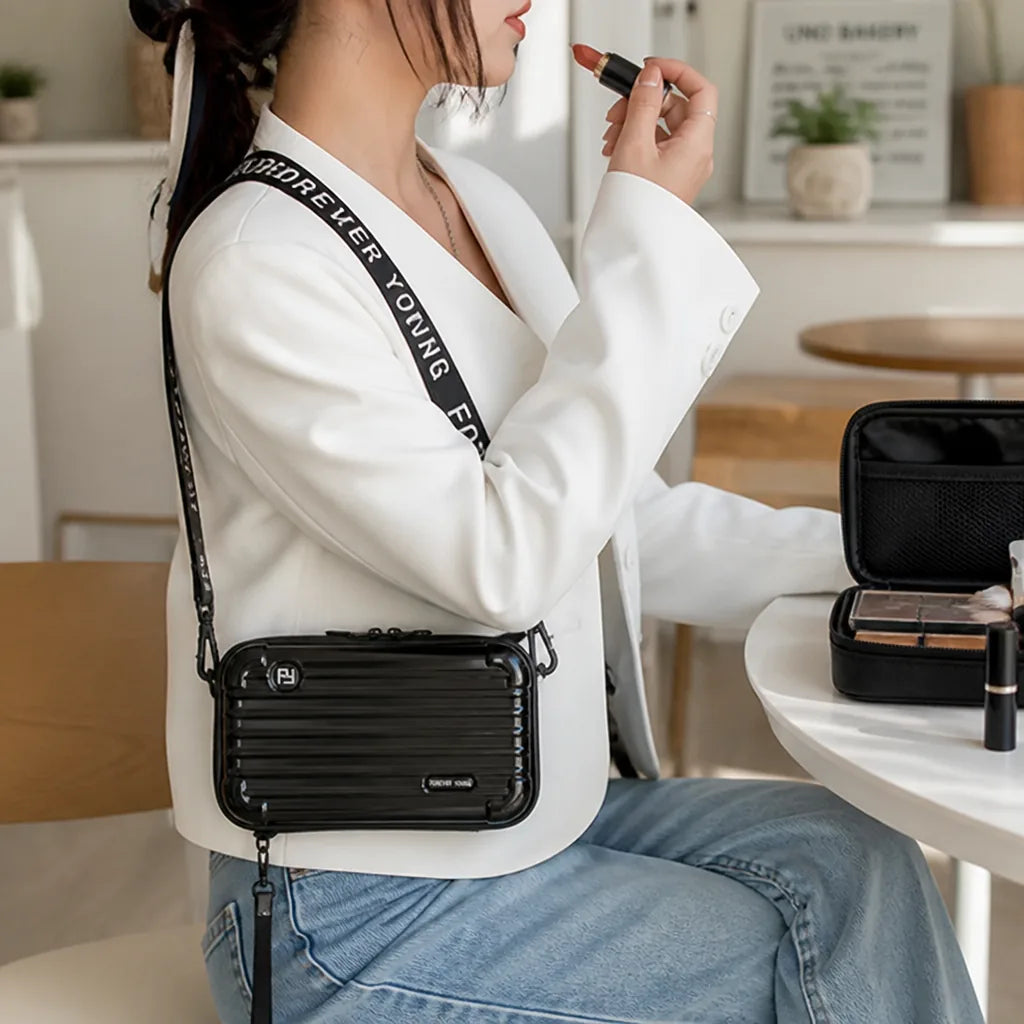 Mini Suitcase Shoulder Bag Compact Travel Makeup Organizer