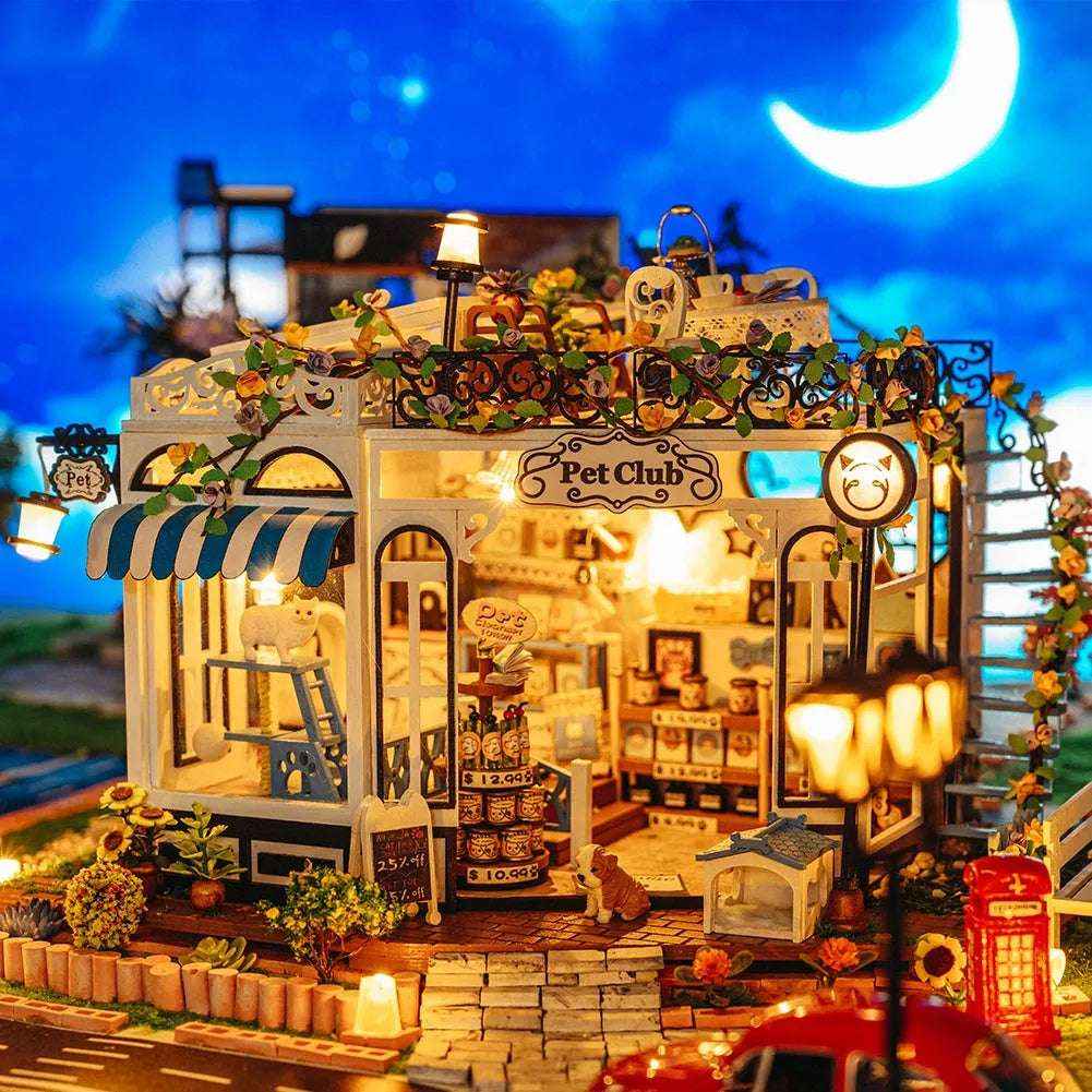 Miniature Kit Pet Shop Scene Warm LED Lighting