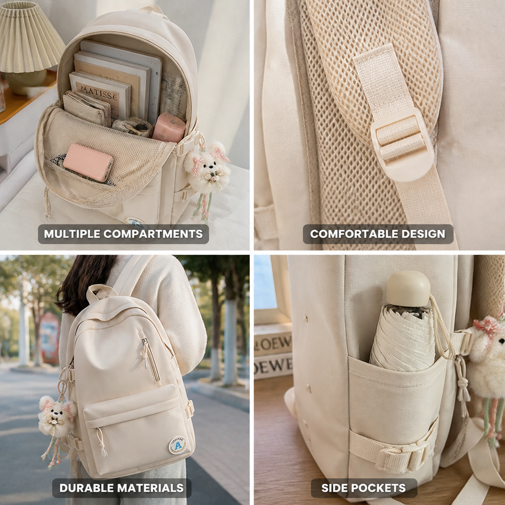 Minimalist Multi-Compartment School Backpack (Padded Straps & Breathable Back)