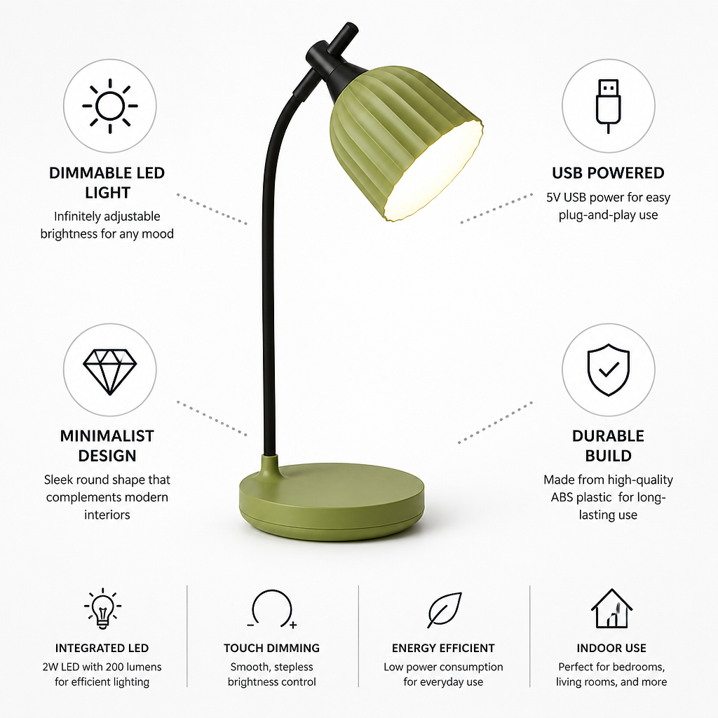Minimalist Round USB-Powered Dimmable LED Table Lamp
