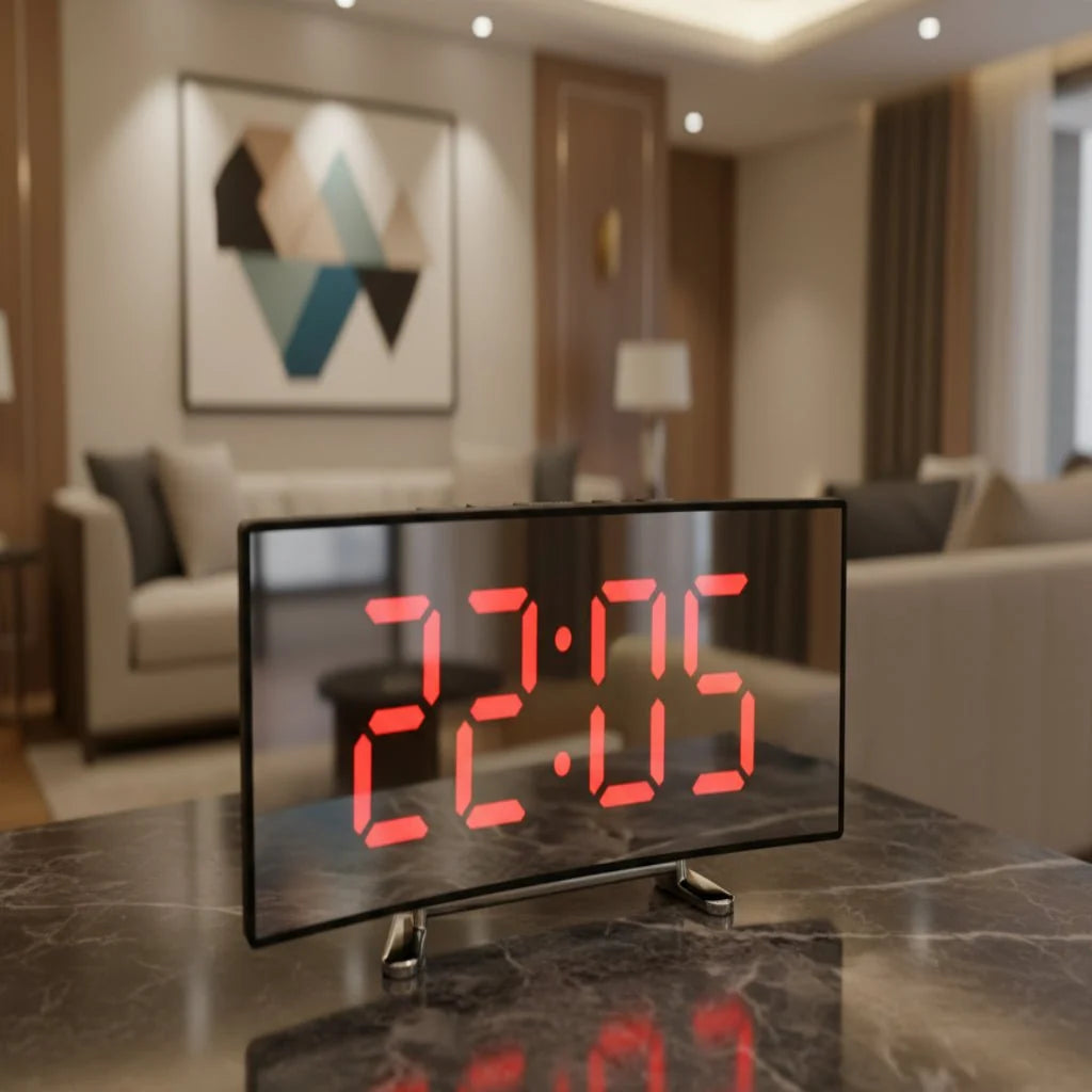 Mirror Alarm Clock Curved LED Display Silent Operation