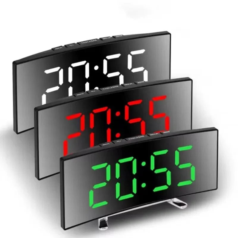 Mirror Alarm Clock Curved LED Display Silent Operation