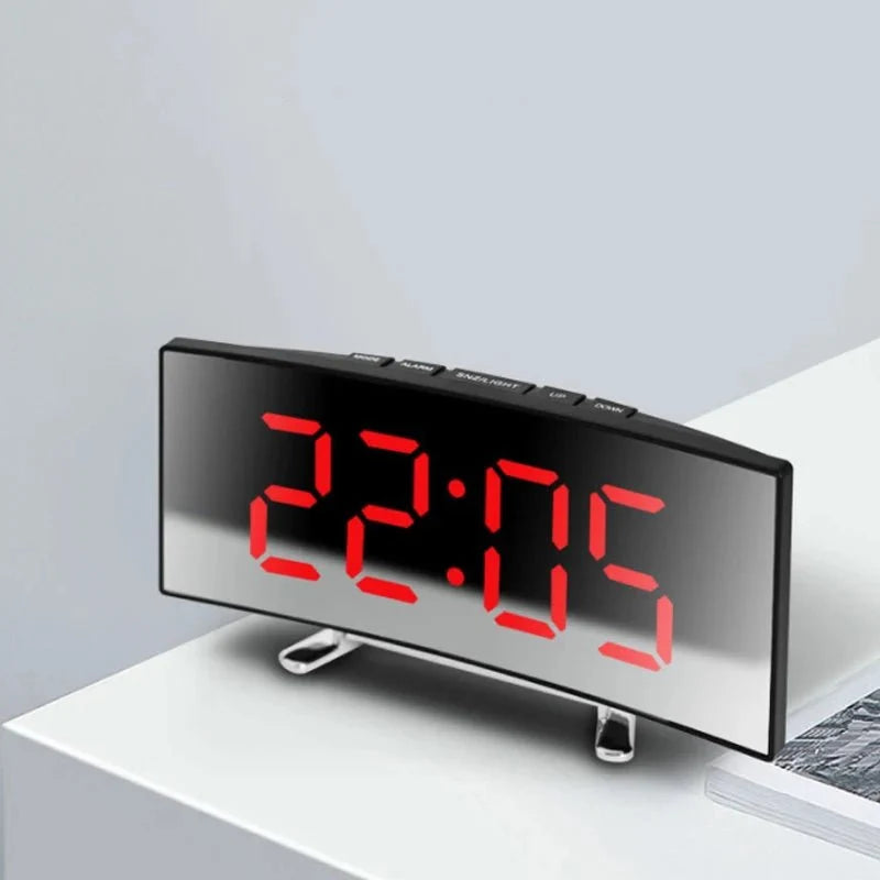 Mirror Alarm Clock Curved LED Display Silent Operation