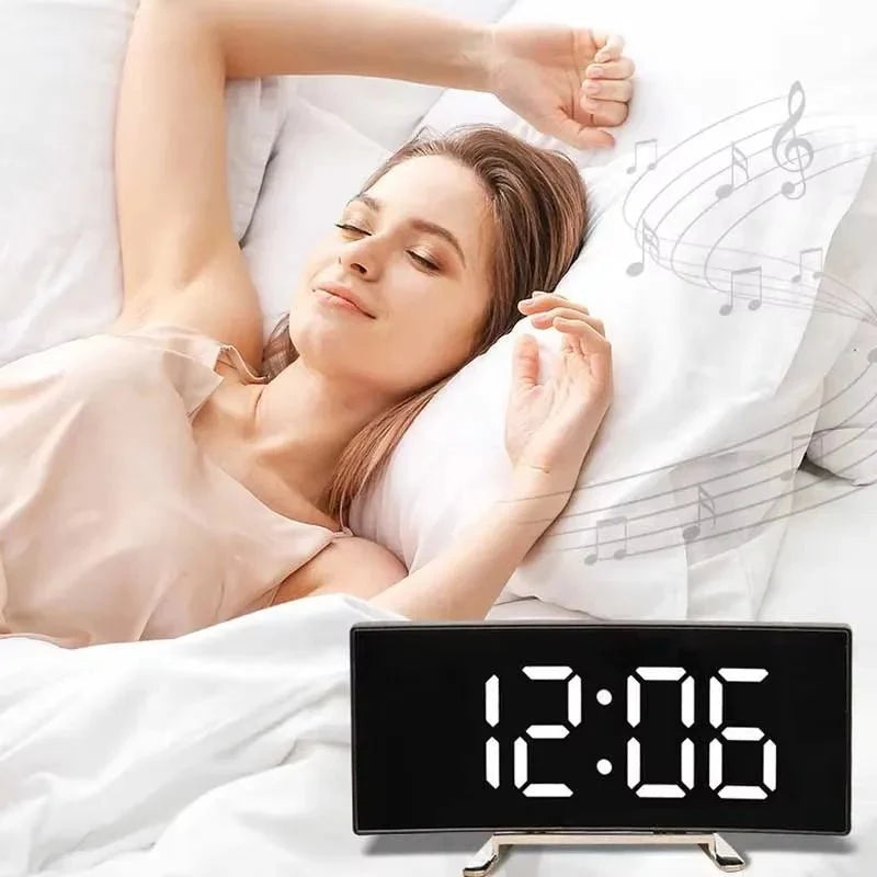 Mirror Alarm Clock Curved LED Display Silent Operation