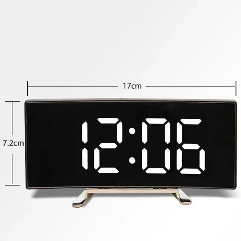Mirror Alarm Clock Curved LED Display Silent Operation