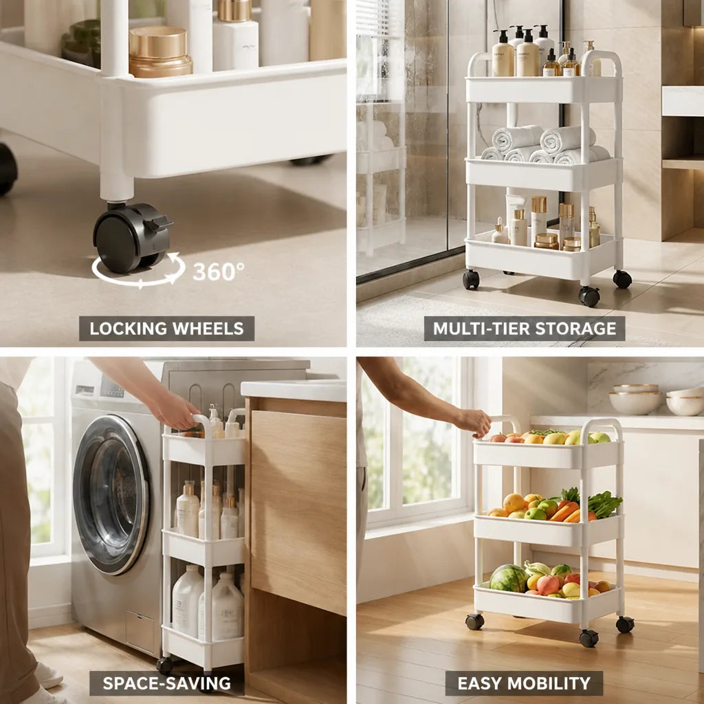 Mobile Organizer Cart Space-Saving Multiple Tiers 360° Locking Casters