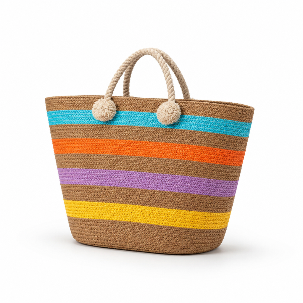 Moisture-Resistant & Lightweight Colorful Striped Beach Bag