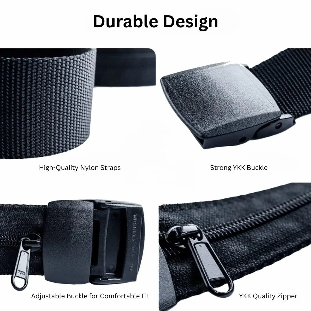 Money Belt Hidden Zipper Pocket Weather-Resistant Nylon
