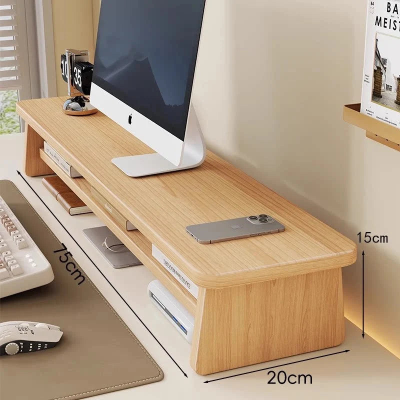 Monitor Riser Bamboo Under-Shelf Storage Cable Management