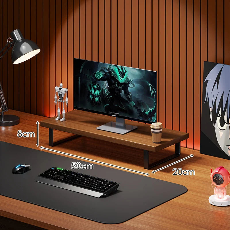 Monitor Stand Solid Wood Under-Desk Storage Non-Slip Feet